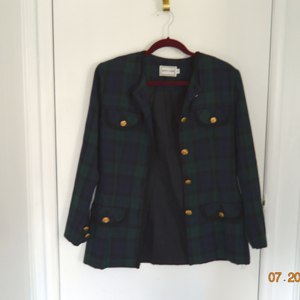 Plaid Misty Lane Jacket with Gold buttons,
